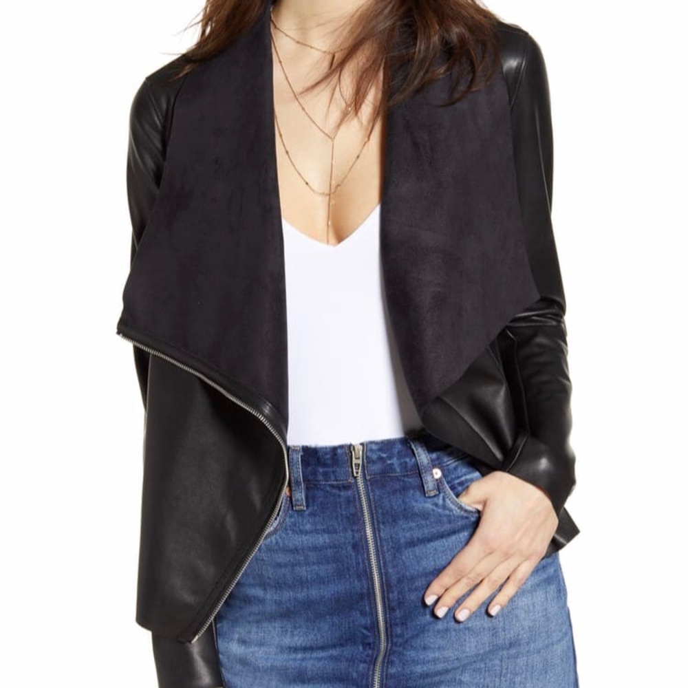 Faux Leather Drape Front Jacket